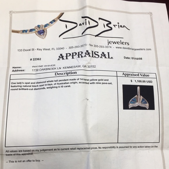 14K gold opal and diamond whale tail. - Picture 4 of 6